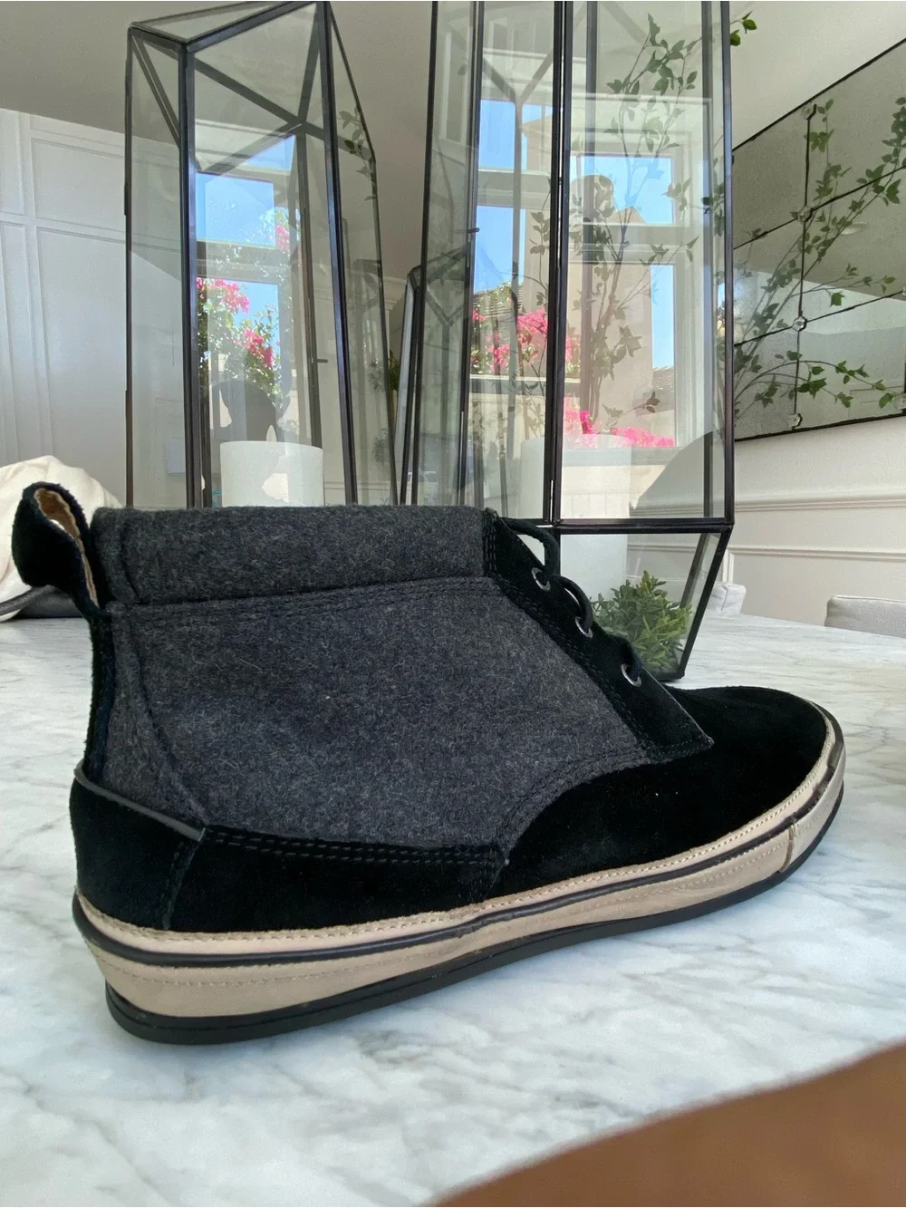 John Varvatos Redding Black and Gray Suede & Wool Chukka Boots